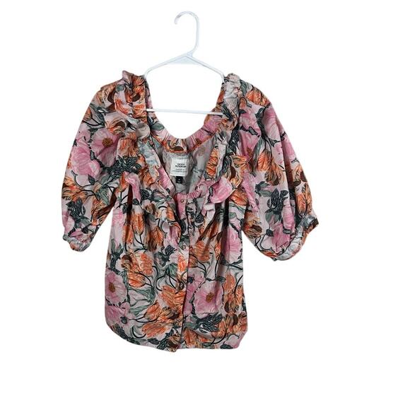 Anthropologie X Cecilia Patterson Pink Floral print Ruffle blouse size XL - Picture 5 of 9
